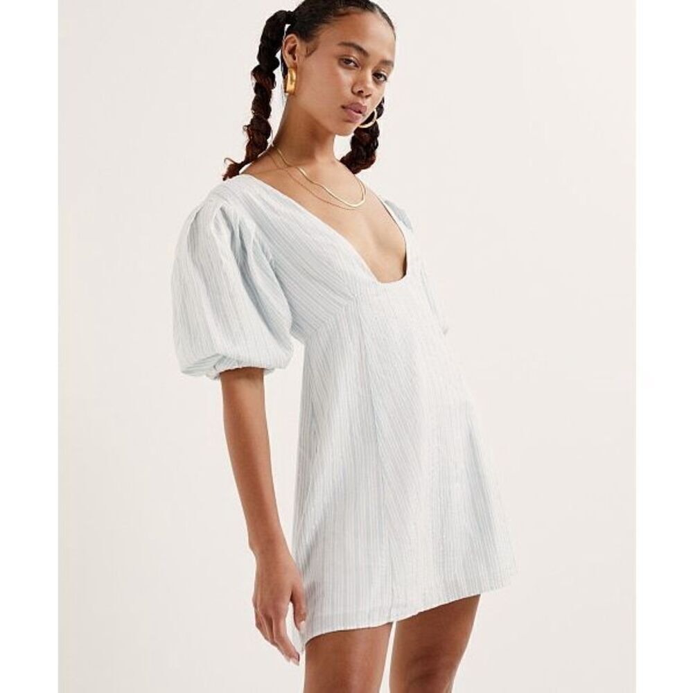 NWT For Love & Lemons Leslie Mini Dress Blue & White Stripe Size Small